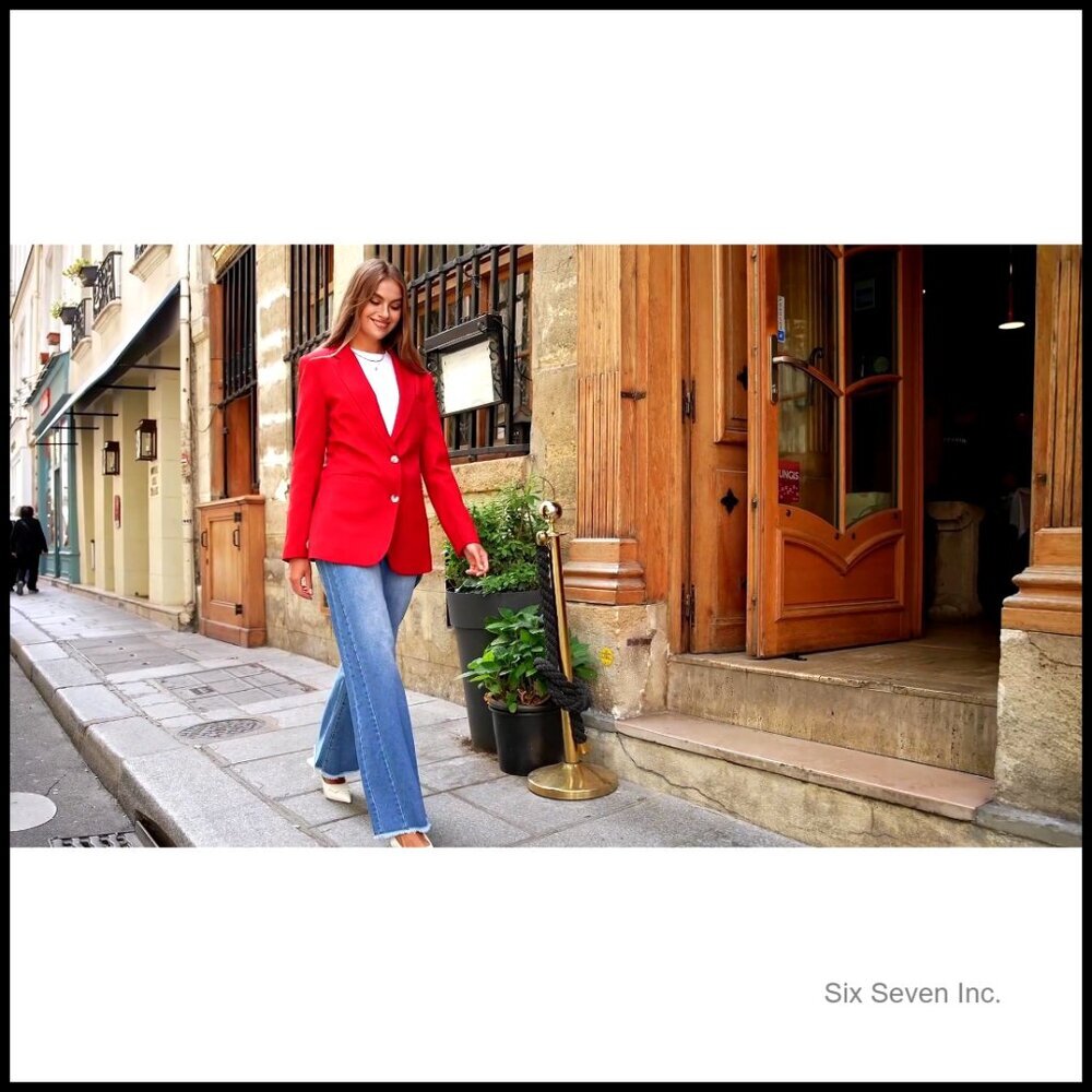 Long Sleeve Lapel Open Front Suit Jacket Blazer with Pockets - Picture 6 of 7